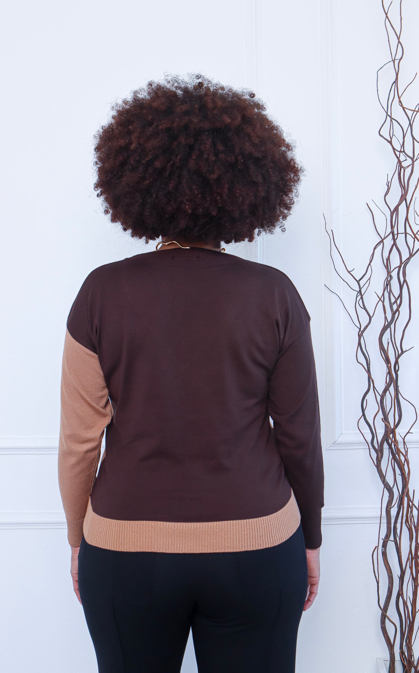 Two-Tone V-Neck Sweater