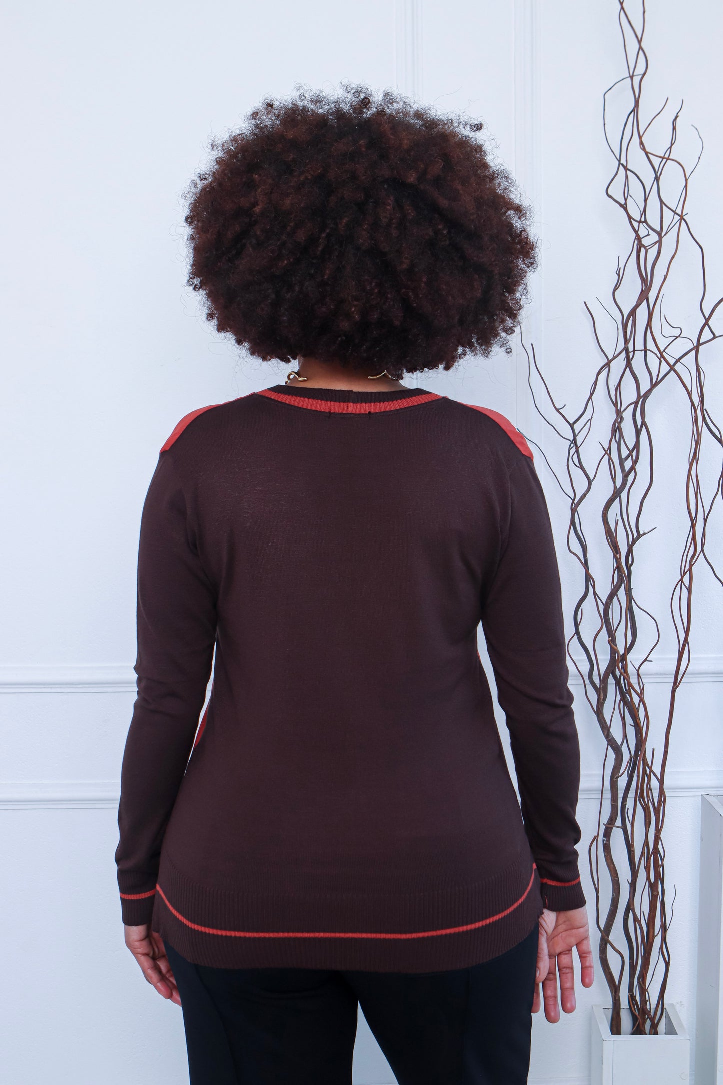 Two-Tone Long Sleeve Blouse