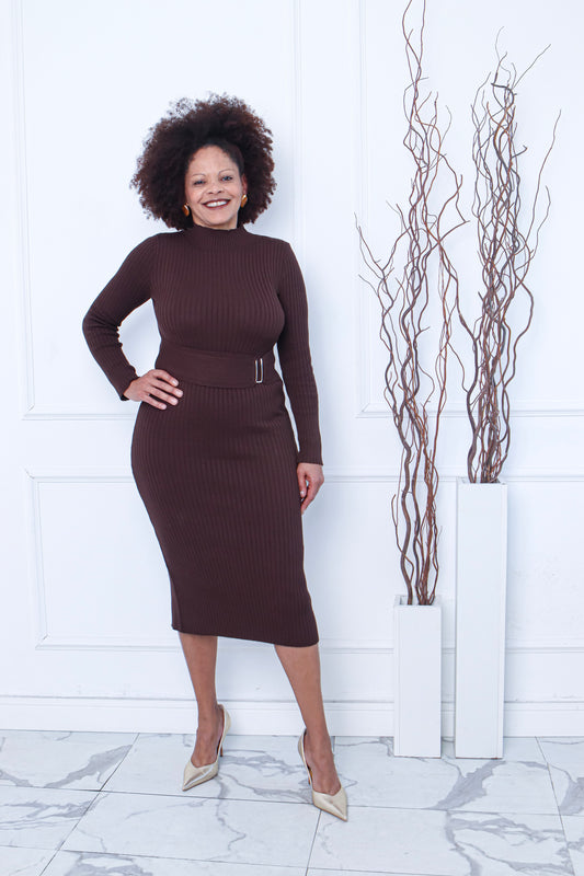 Belted Knit Midi Dress