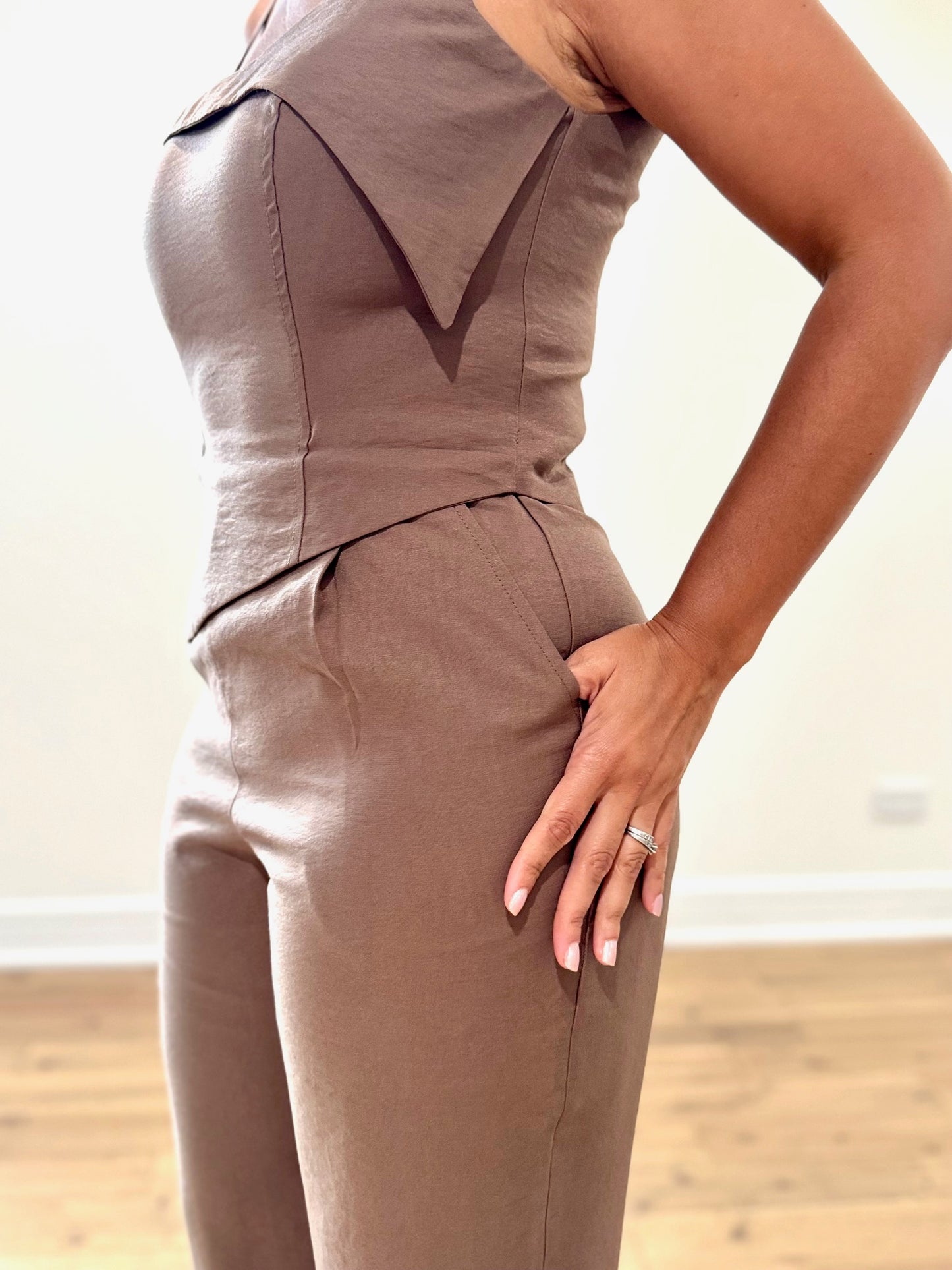 Asymmetric Jumpsuit with Flap Detail – Cappuccino