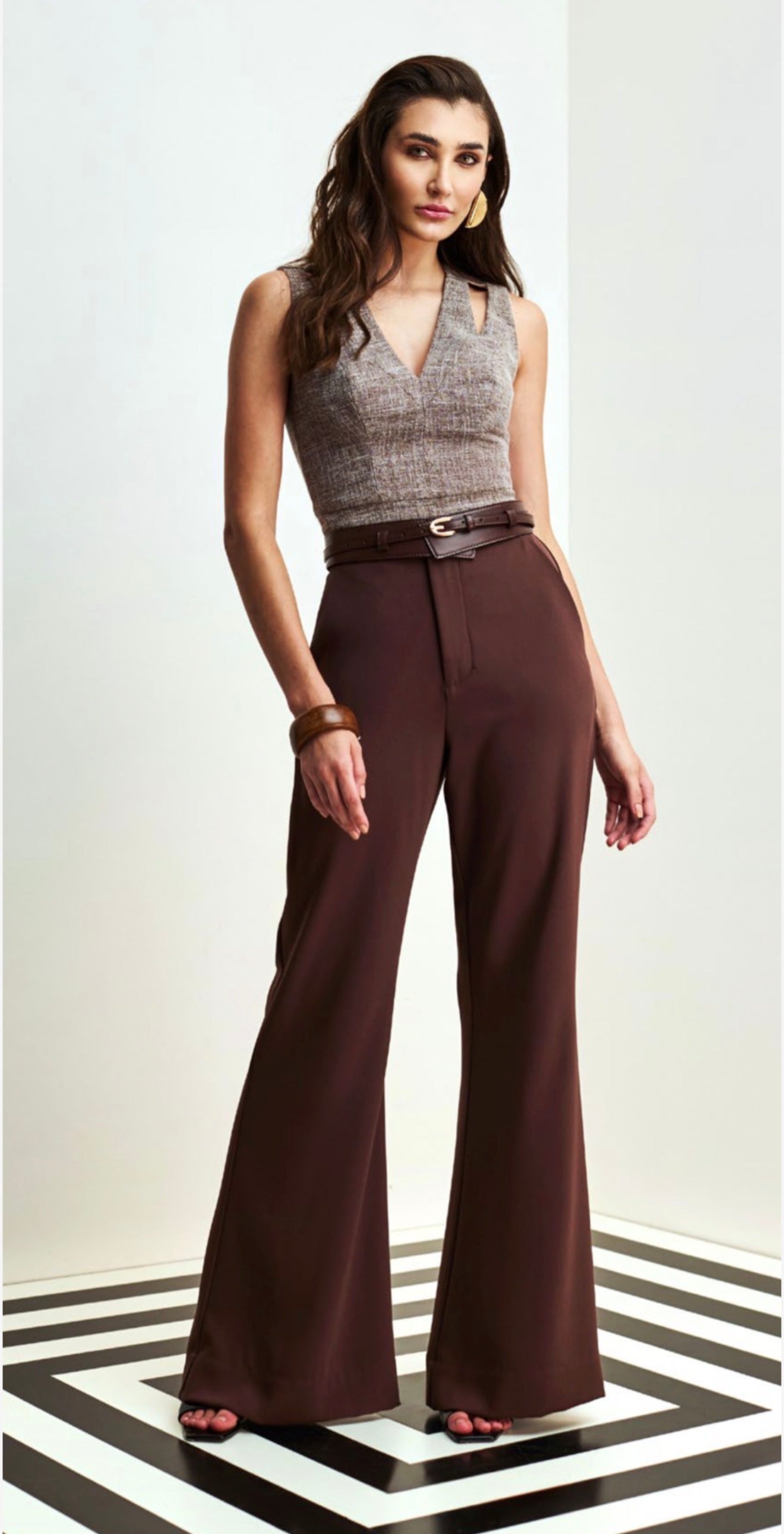 Chocolate Brown Wide-Leg Tailored Pants