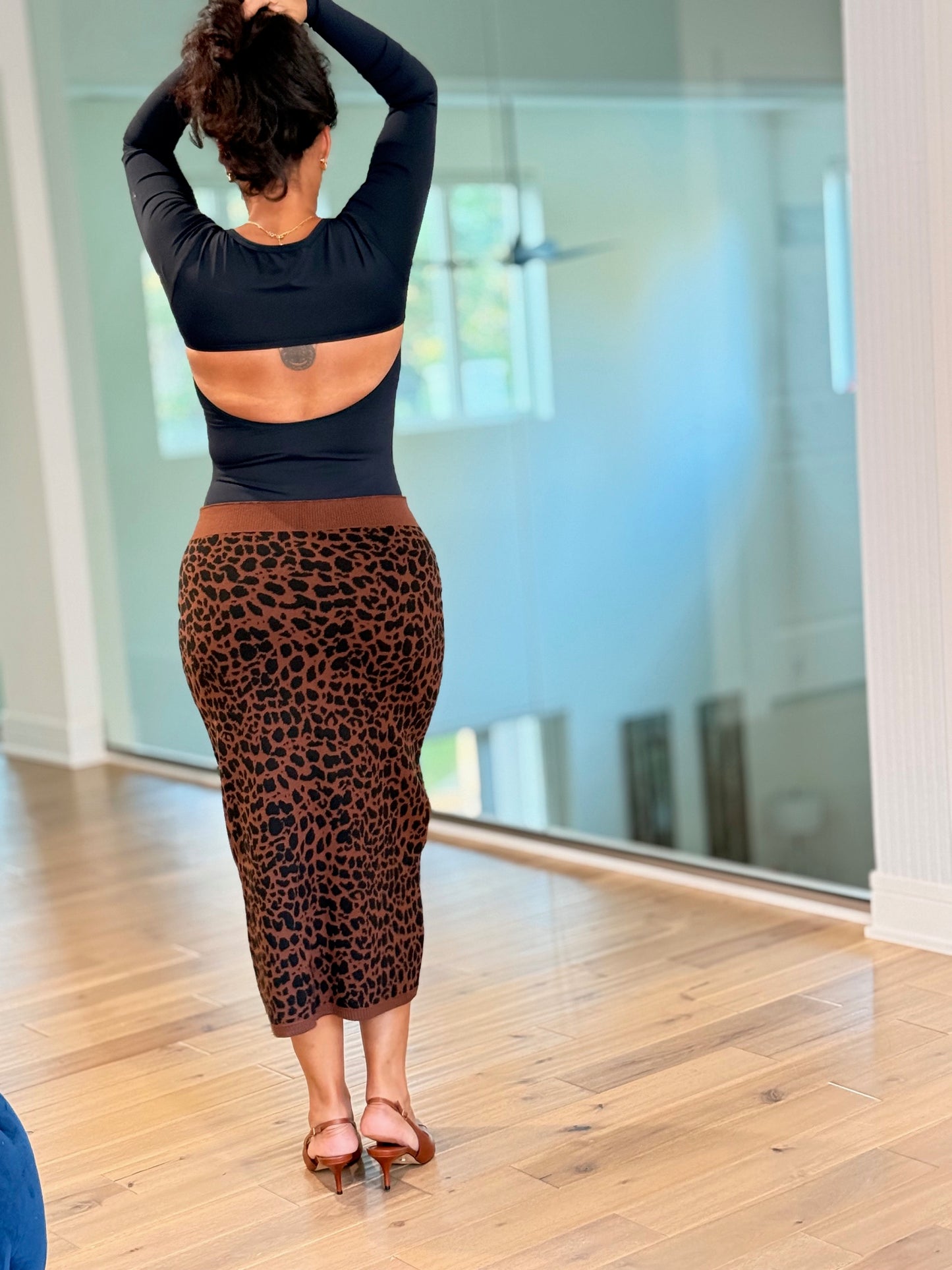 Knit Animal Print Midi Skirt – Brown & Black