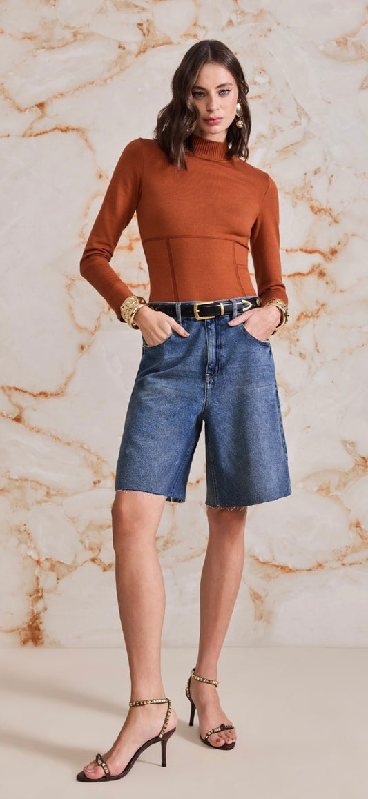 Rust Knit Mock-Neck Top