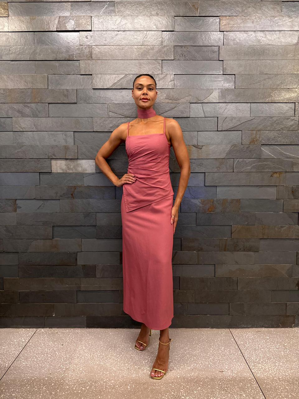 Rosé Aura Ruched Midi Dress