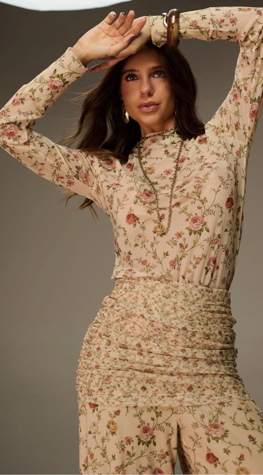 Vintage Bloom Tailored Set (Blouse and Pants)