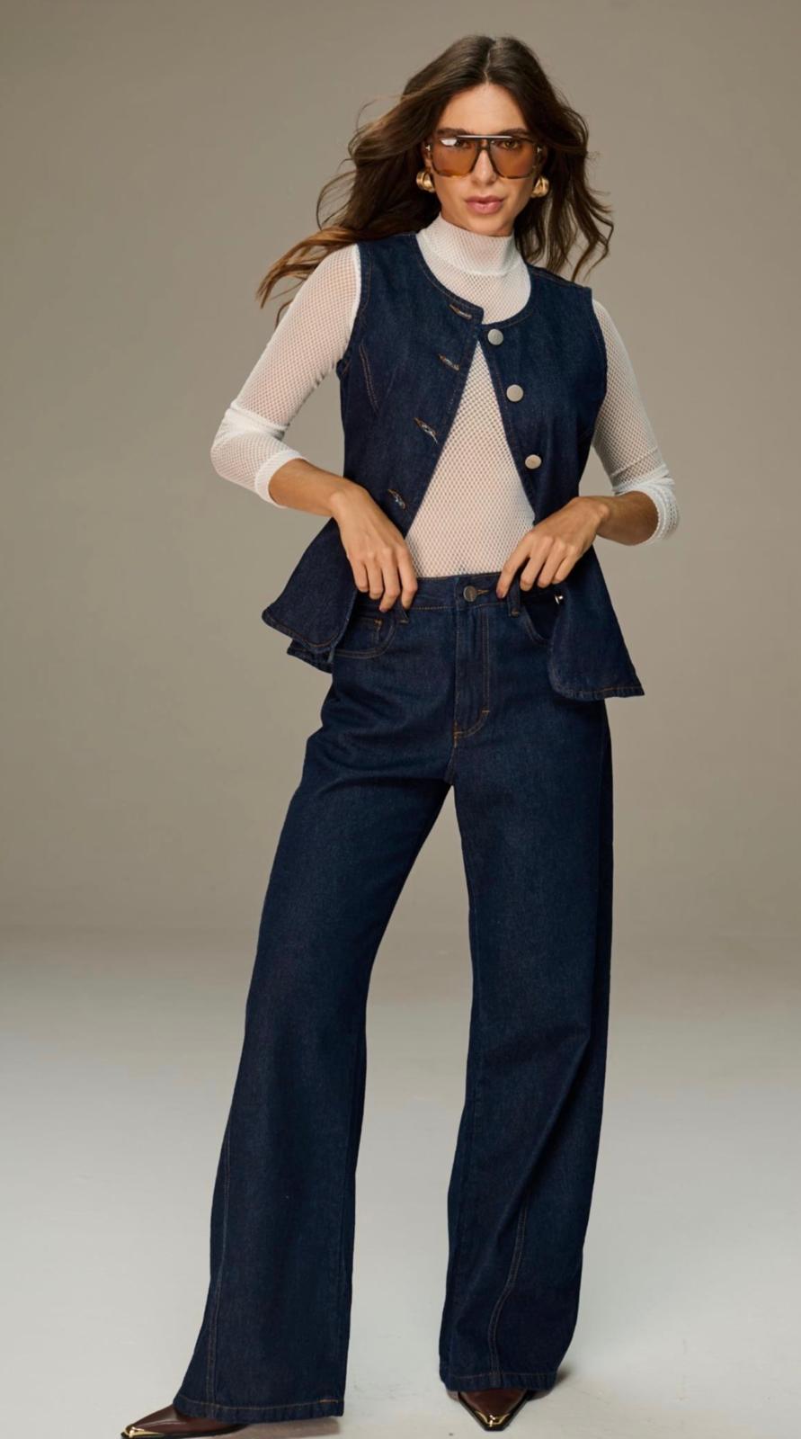 Indigo Sculpt Wide-Leg Denim Pants