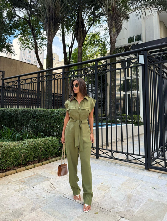 Sleeveless Belted Jumpsuit