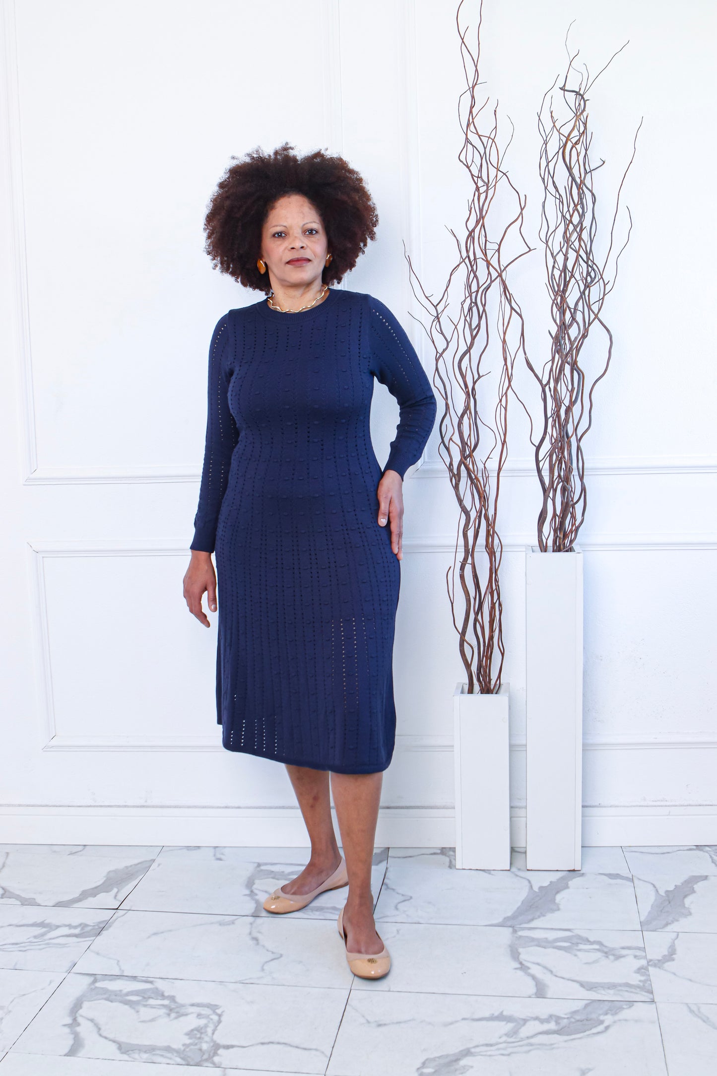 Sleeve Knit Midi Dress