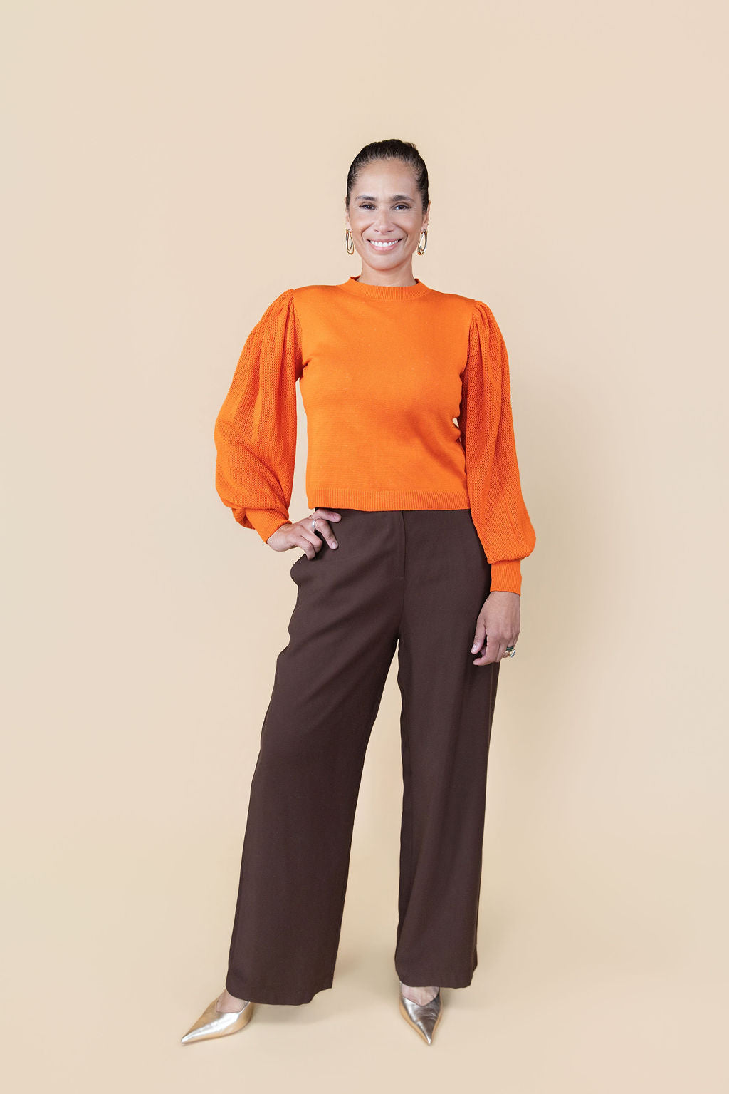 Sunset Puff Sleeve Knit Top