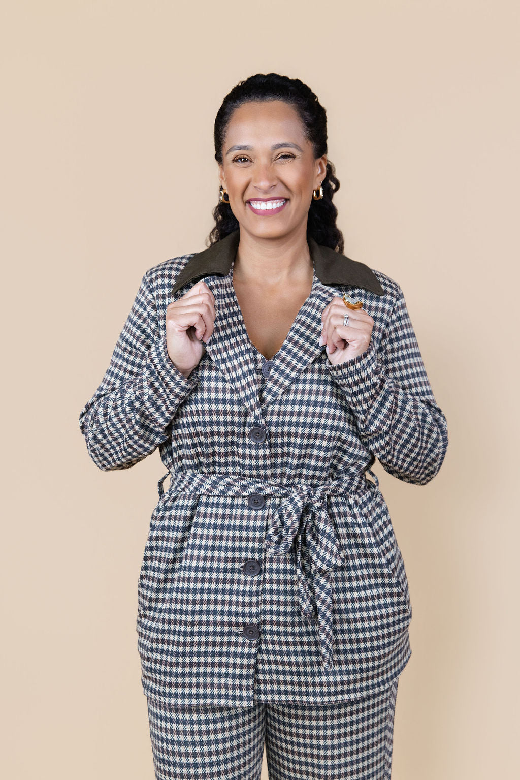 Sophia Checkered Belted Jacket
