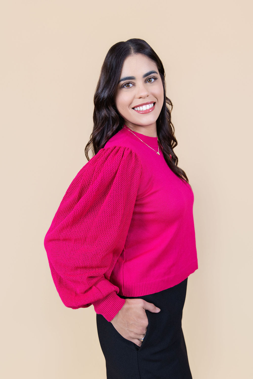 Sunset Puff Sleeve Knit Top