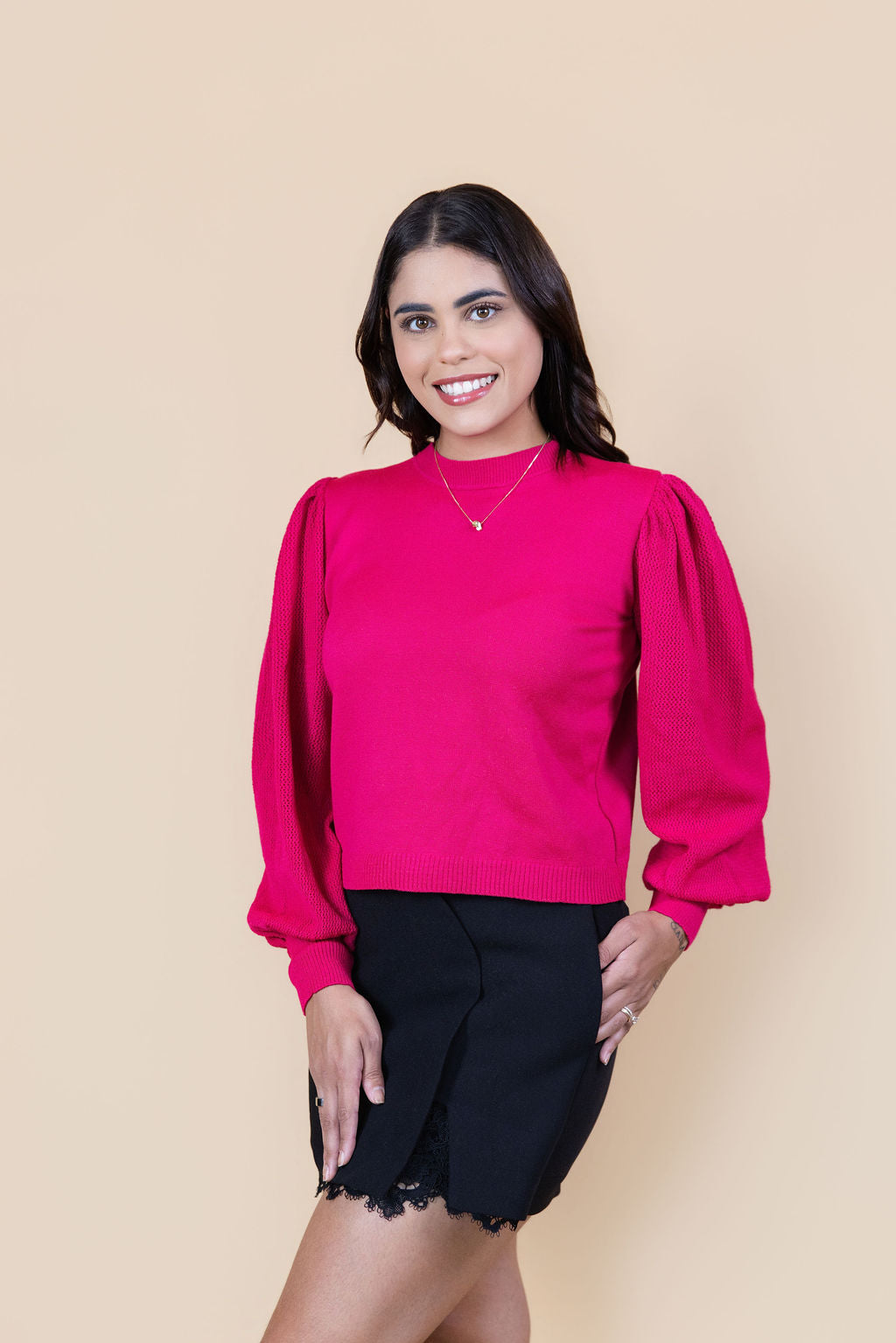 Sunset Puff Sleeve Knit Top