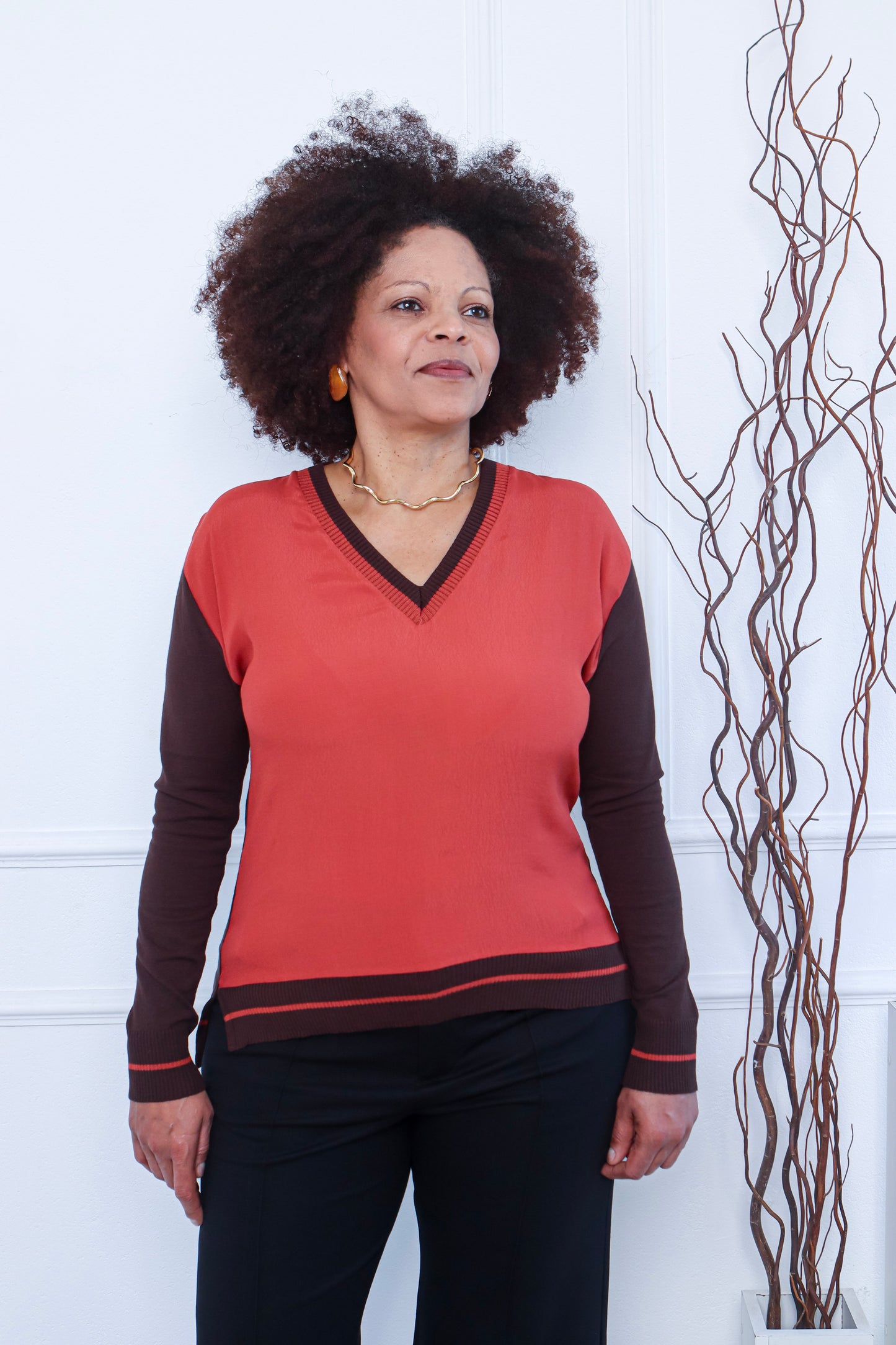 Two-Tone Long Sleeve Blouse