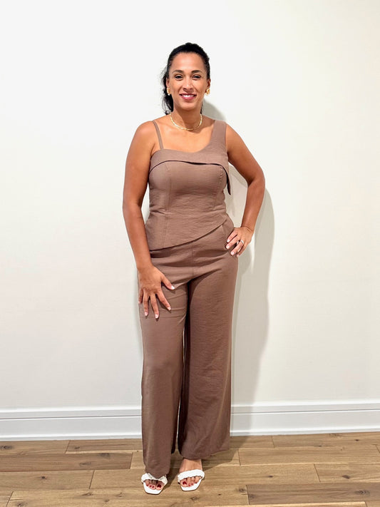Asymmetric Jumpsuit with Flap Detail – Cappuccino