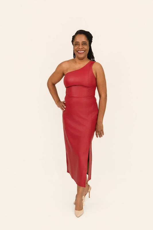 Scarlet One-Shoulder EcoLeather Dress