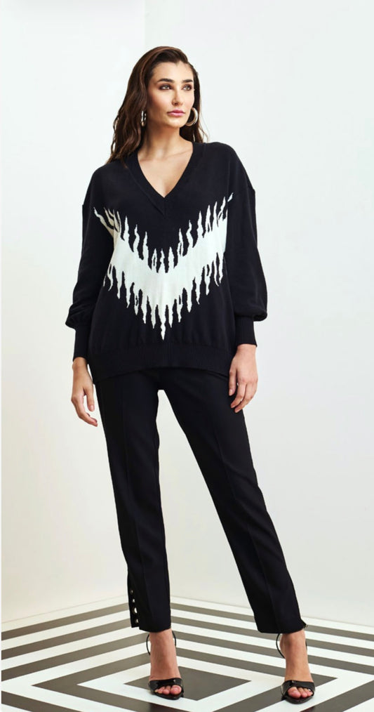 Graphic Knit V-Neck Sweater