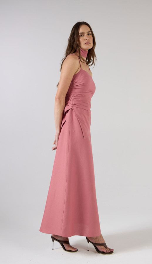 Rosé Aura Ruched Midi Dress