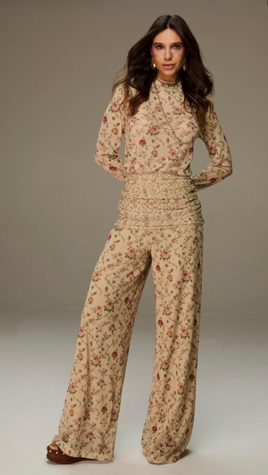 Vintage Bloom Tailored Set (Blouse and  Pants)