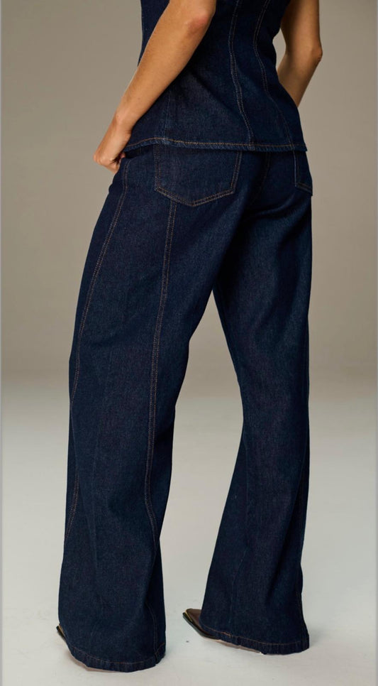 Indigo Sculpt Wide-Leg Denim Pants