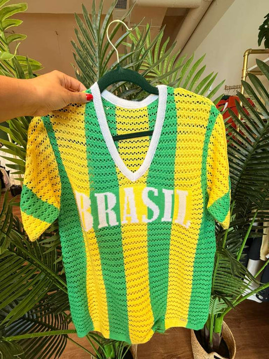 Brasil Knit Top – Green & Yellow Stripes
