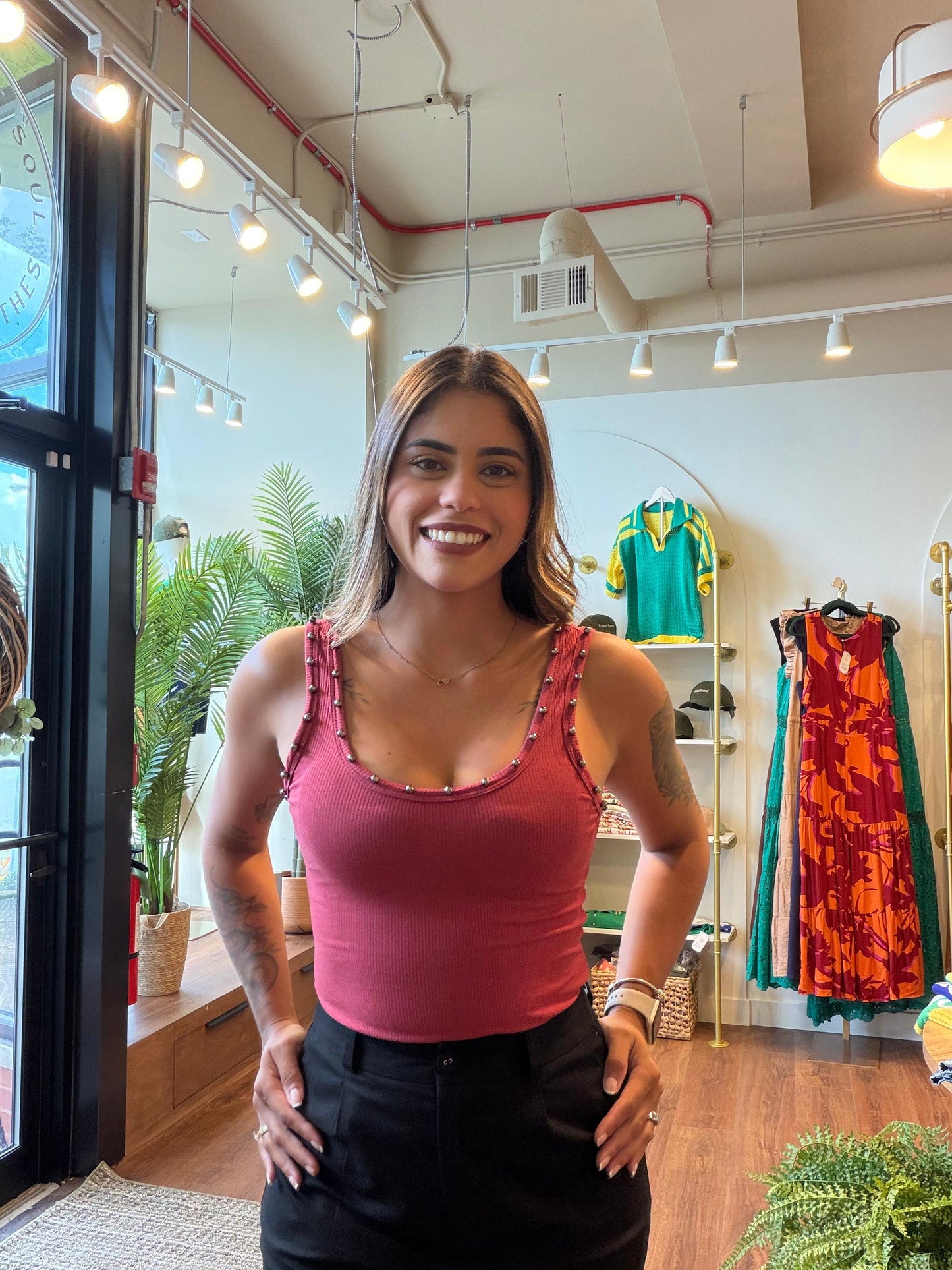 Ruby Studded Ribbed Tank