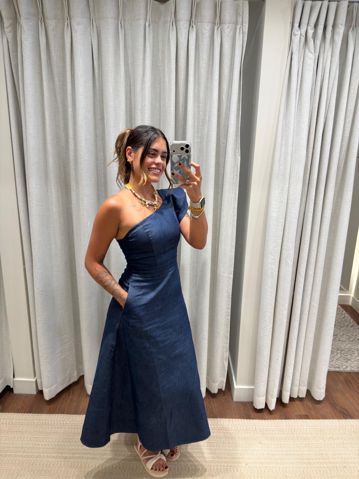 Valentina One-Shoulder Denim Dress Dark Jeans / XL