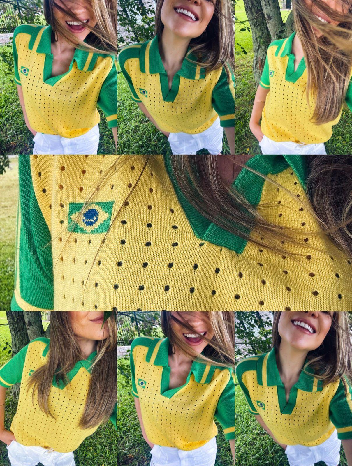 Brasil Polo Knit Top – Yellow